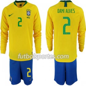 Camisetas Brasil Dani Alves 2 Niño Primera Equipacion Mundial 2018 Manga Larga